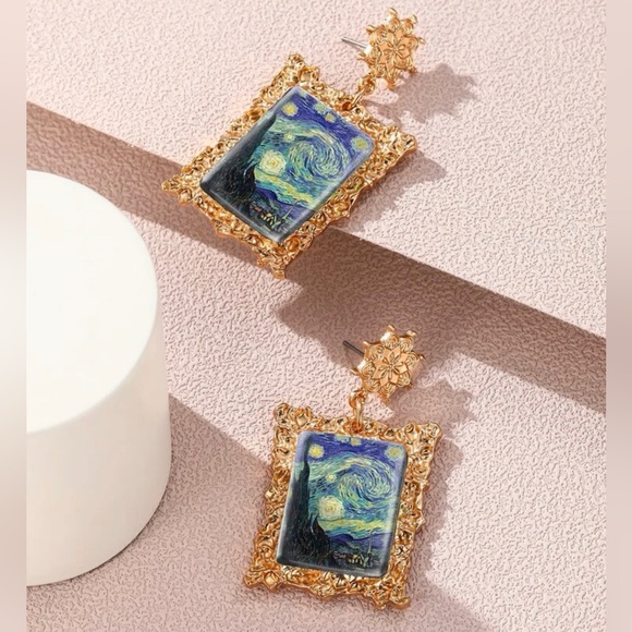 Fun Painting Print Drop Earrings - Picture 2 of 6